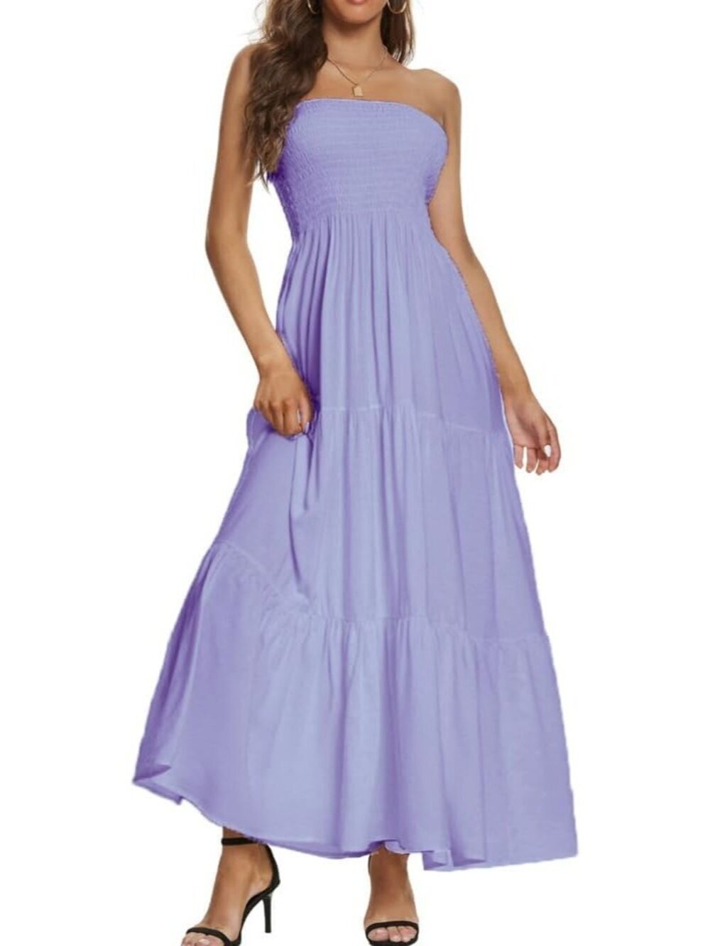 Women's Light Purple Casual Off Shoulder Strapless Tube Top Beach Maxi Dress - Picture 2 of 4